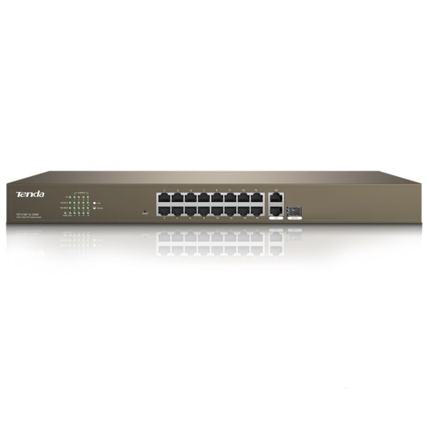 Switch PoE 16 Puertos 10/100 Mbps + 2 Puertos Gigabit + 1 Puerto SFP Tenda TEF1218P-16-250W